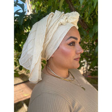 Israeli Textured Headwrap W/ Gold Details - Creme-Long Wrap-The Little Tichel Lady