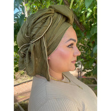 Israeli Textured Headwrap W/ Gold Details - Olive-Long Wrap-The Little Tichel Lady