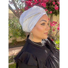 Israeli Voluminous Detailed Headwrap - White-Long Wrap-The Little Tichel Lady