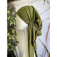 Stretchy Pretied Tichel - Olive-pretieds-The Little Tichel Lady