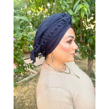 Pom Pom Detailed Headwraps - Navy-Long Wrap-The Little Tichel Lady