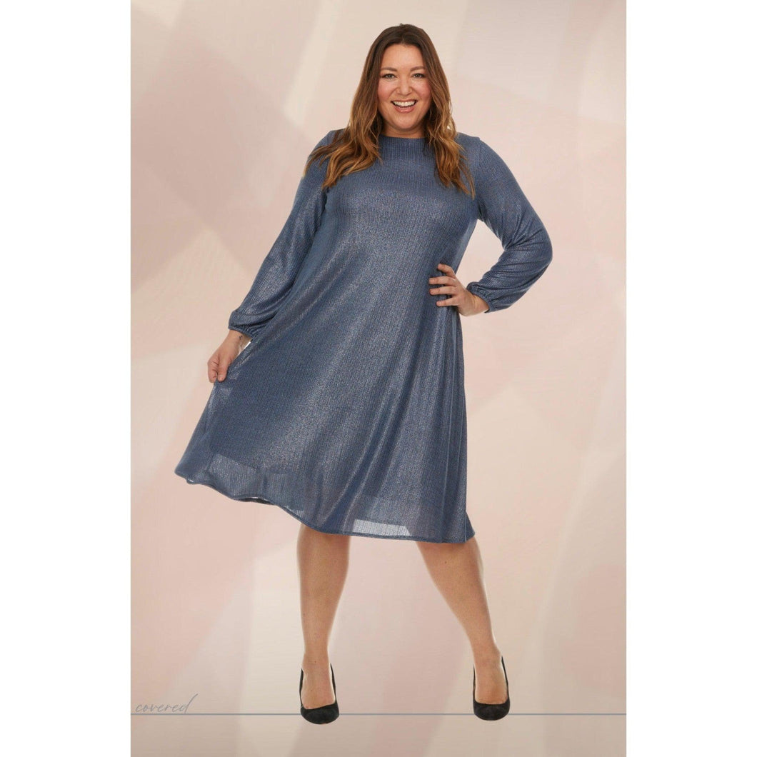 Shimmer A-Line Dress, Blue - PLUS SIZE The Little Tichel Lady Shimmer A-Line Dress, Blue - PLUS SIZE The Little Tichel Lady