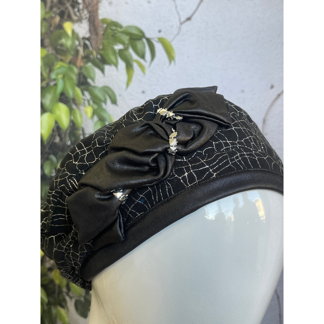 Embellished Hat - Size #1 Black/Silver-Hat-The Little Tichel Lady