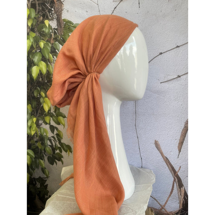 Pretied Turkish Cotton Textured Tichel w/ Long Tails - Dusty Peach-pretieds-The Little Tichel Lady