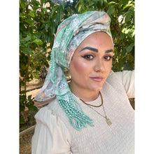 Luxe Lace Israeli Print Headwrap - Mint/Peach-Long Wrap-The Little Tichel Lady