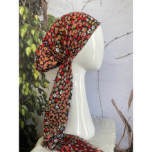 Pretied Turkish Cotton Textured Tichel w/ Long Tails - Black/Multi Floral-pretieds-The Little Tichel Lady