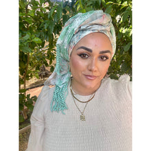 Luxe Lace Israeli Print Headwrap - Mint/Peach-Long Wrap-The Little Tichel Lady