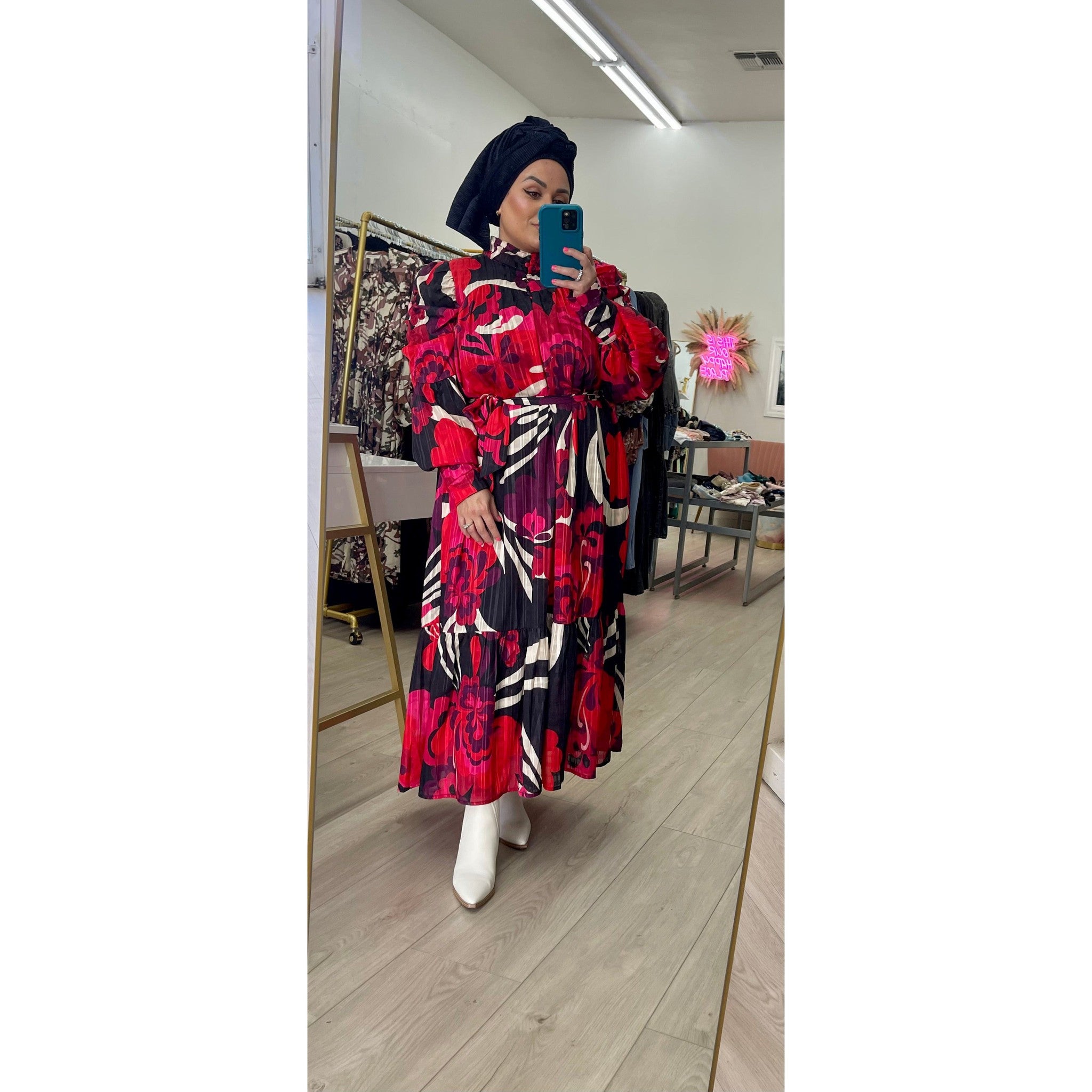 Adele Abstract Floral Midi Dress – The Little Tichel Lady