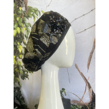 Embellished Hat - Size #2 Black/Gold Flowers-Hat-The Little Tichel Lady