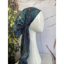 Pretied Turkish Cotton Textured Tichel w/ Long Tails - Teal/Big Floral-pretieds-The Little Tichel Lady