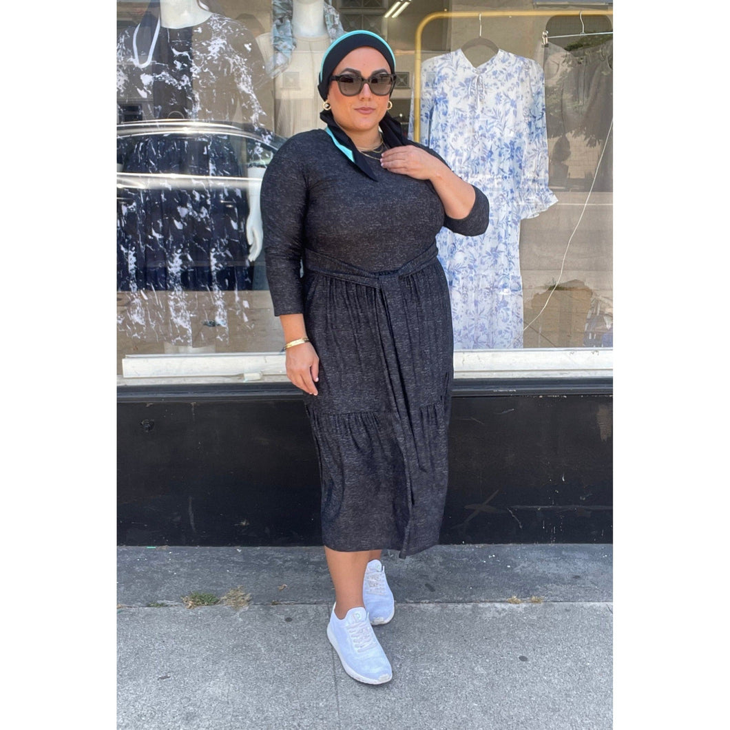 Ladies Modest Tiered Swim Dress - Black Heathered, Sizes S-2XL The Little Tichel Lady Ladies Modest Tiered Swim Dress - Black Heathered, Sizes S-2XL The Little Tichel Lady