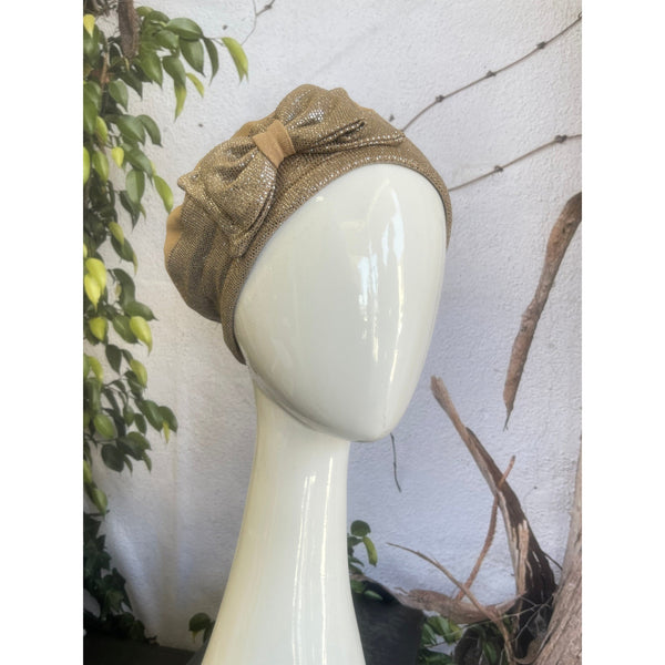 Embellished Hat - Size #1 Neutral/Silver Bow-Hat-The Little Tichel Lady