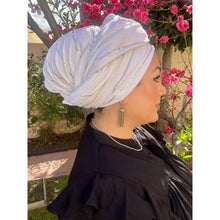 Israeli Voluminous Detailed Headwrap - White-Long Wrap-The Little Tichel Lady
