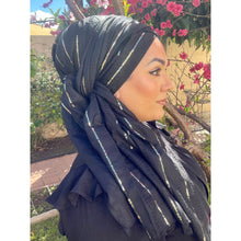 Israeli Voluminous Detailed Headwrap - Black-Long Wrap-The Little Tichel Lady