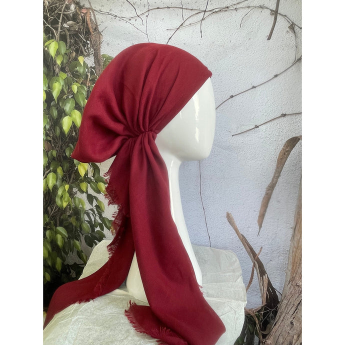 Pretied Turkish Cotton Textured Tichel w/ Long Tails - Light Burgundy-pretieds-The Little Tichel Lady