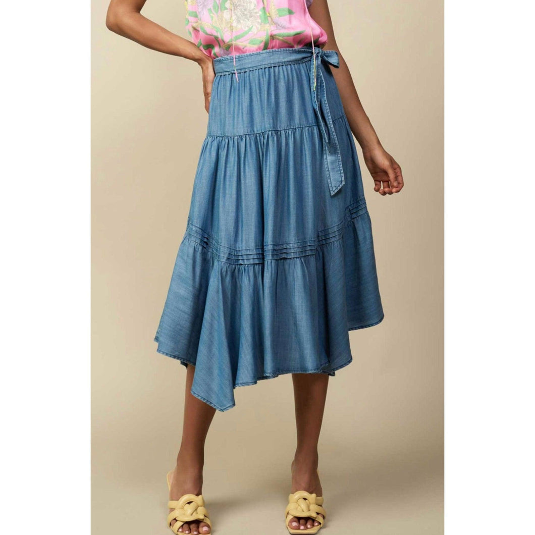 Chambray Tiered Midi Skirt-skirt-The Little Tichel Lady