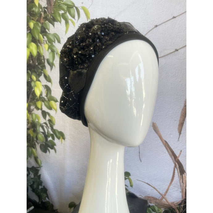 Embellished Hat - Size #1 Black/Silver Design-Hat-The Little Tichel Lady