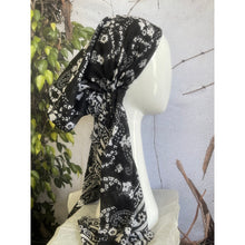 Pretied Turkish Cotton Textured Tichel w/ Long Tails - Black/White Print-pretieds-The Little Tichel Lady