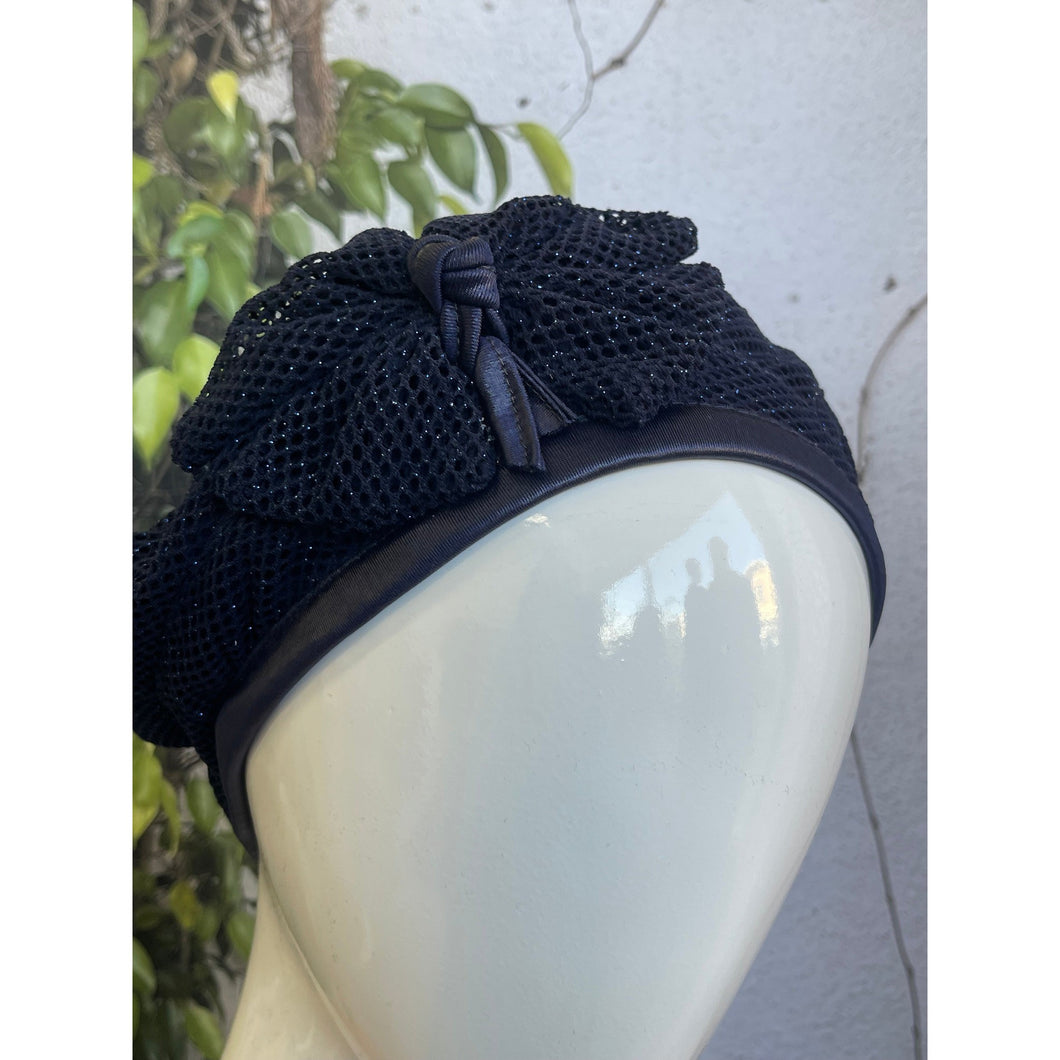 Embellished Hat - Size #2 Navy Shimmer Bow-Hat-The Little Tichel Lady