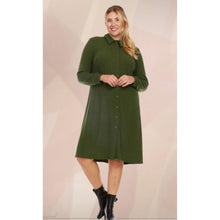 Ribbed Button Down Shirt Dress - Olive, PLUS SIZE-dress-The Little Tichel Lady