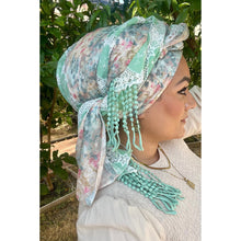 Luxe Lace Israeli Print Headwrap - Mint/Peach-Long Wrap-The Little Tichel Lady