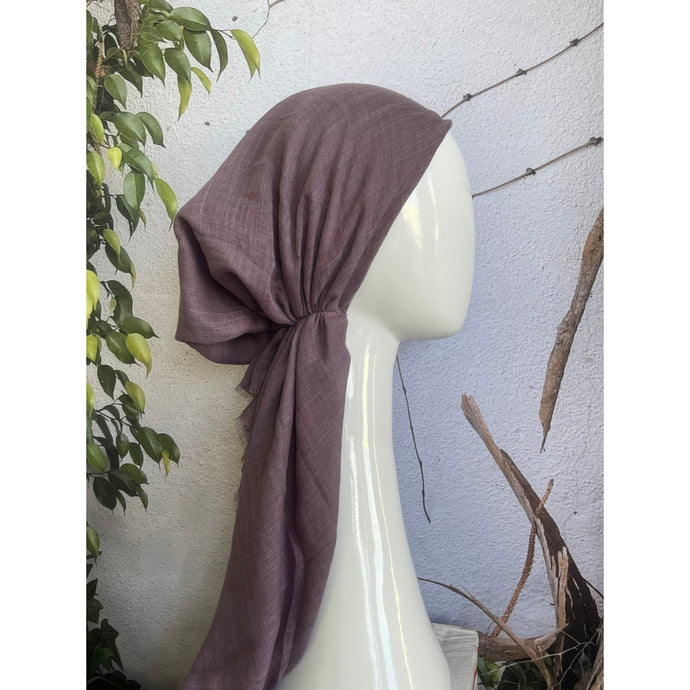 Pretied Turkish Cotton Textured Tichel w/ Long Tails - Dusty Purple-pretieds-The Little Tichel Lady