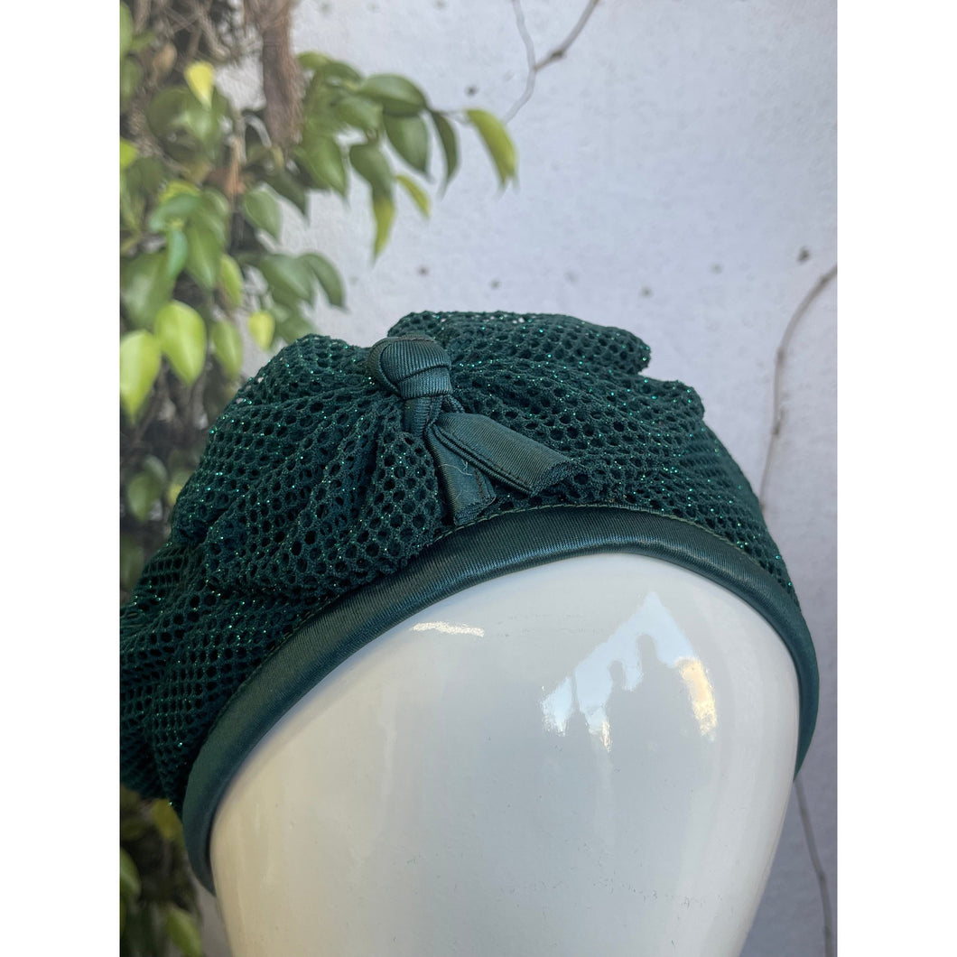 Embellished Hat - Size #1 Teal Green Shimmer Bow-Hat-The Little Tichel Lady