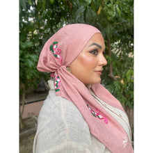 Linen Embroidered Pretied w/ VELVET HEADBAND & Adjustable Circumference - Rose-Pretieds-The Little Tichel Lady