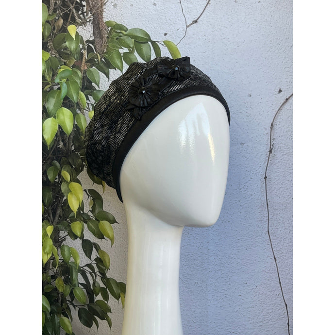 Embellished Hat - Size #1 Black/Silver Print-Hat-The Little Tichel Lady