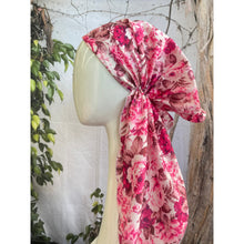 Satin Pretied, Long Tails w/ VELVET HEADBAND - Rose Floral Print-pretieds-The Little Tichel Lady