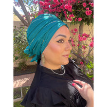 Israeli Voluminous Detailed Headwrap - Turquoise-Long Wrap-The Little Tichel Lady
