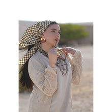 Rinati Lakel Satin Triangle - Olive Checkered Print-Triangle-The Little Tichel Lady