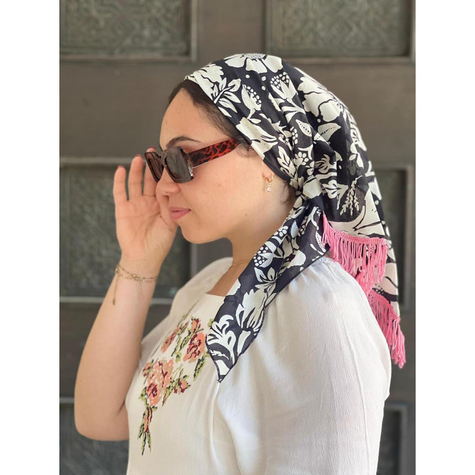 Rinati Lakel Print Cotton Triangle - Floral Print W/O Tassels-Triangle-The Little Tichel Lady