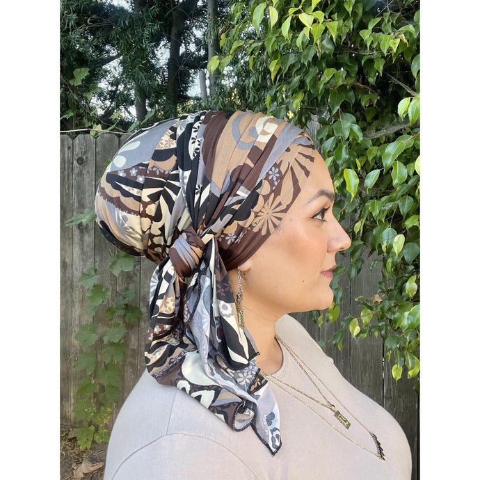 Neutral Print Long Head Wrap-Long Wrap-The Little Tichel Lady