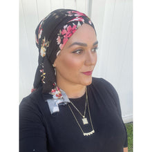 Black & Pink Floral Headwrap-Long Wrap-The Little Tichel Lady