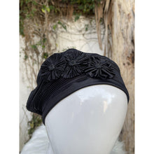 Embellished Hat - Size #1 Black Pleated Floral-Hat-The Little Tichel Lady