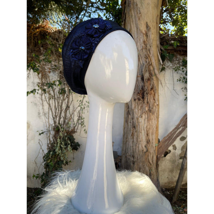 Embellished Hat - Size #1 Navy Matte Metallic-Hat-The Little Tichel Lady