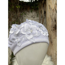 Embellished Hat - Size #1 White Flowers-Hat-The Little Tichel Lady