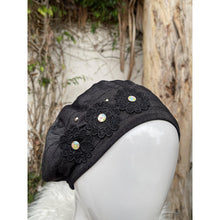 Embellished Hat - Size #2 Black Denim Flowers-Hat-The Little Tichel Lady