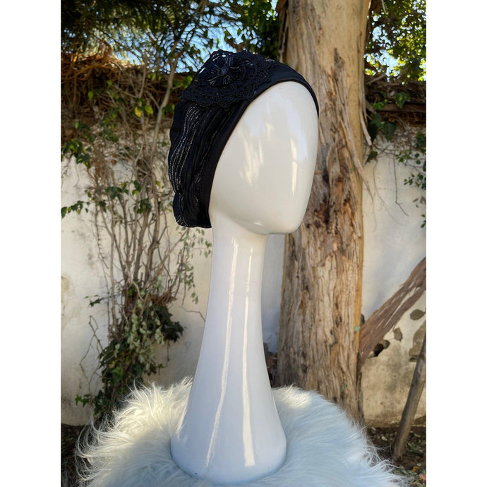 Embellished Hat - Size #2 Black/Silver-Hat-The Little Tichel Lady