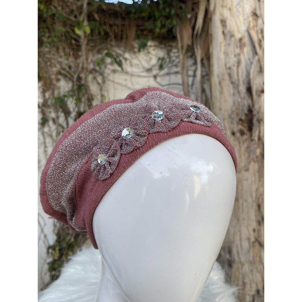 Embellished Hat - Size #2 Rose/Silver-Hat-The Little Tichel Lady