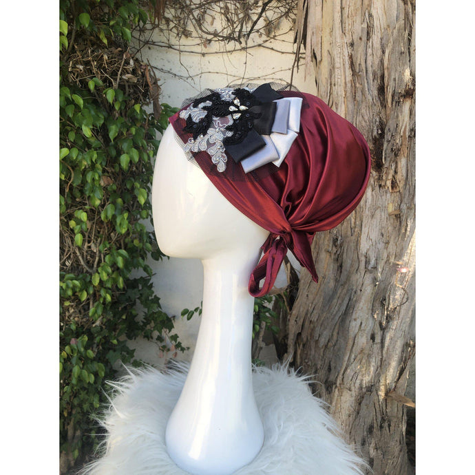 Handmade Silk Sinar - Burgundy/Silver-Sinar-The Little Tichel Lady