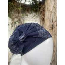Knitted Bow Beret Head Cover - Navy-Berets/ Snoods-The Little Tichel Lady