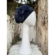 Knitted Bow Beret Head Cover - Navy-Berets/ Snoods-The Little Tichel Lady