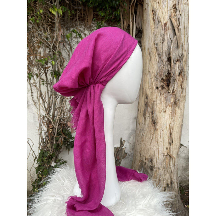 Pre Tied Turkish Cotton Textured Tichel w/ Long Tails - Fuchsia-pretieds-The Little Tichel Lady