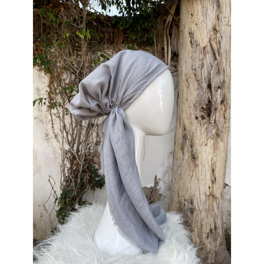 Pre Tied Turkish Cotton Textured Tichel w/ Long Tails - Gray-pretieds-The Little Tichel Lady