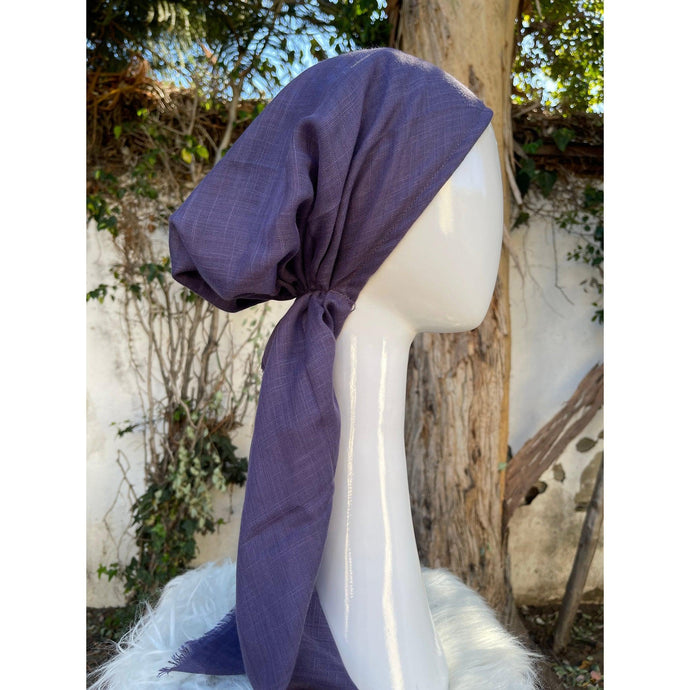 Pretied Turkish Cotton Textured Tichel w/ Long Tails - Dark Orchid-pretieds-The Little Tichel Lady