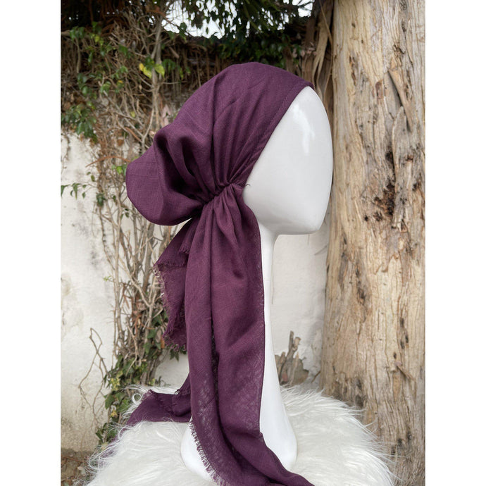 Pretied Turkish Cotton Textured Tichel w/ Long Tails - Wine-pretieds-The Little Tichel Lady