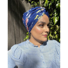 Royal Blue & Peach Floral Head Wrap-Long Wrap-The Little Tichel Lady