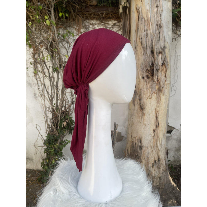 Solid Burgundy Pre Tied Headscarf Tichel-pretieds-The Little Tichel Lady